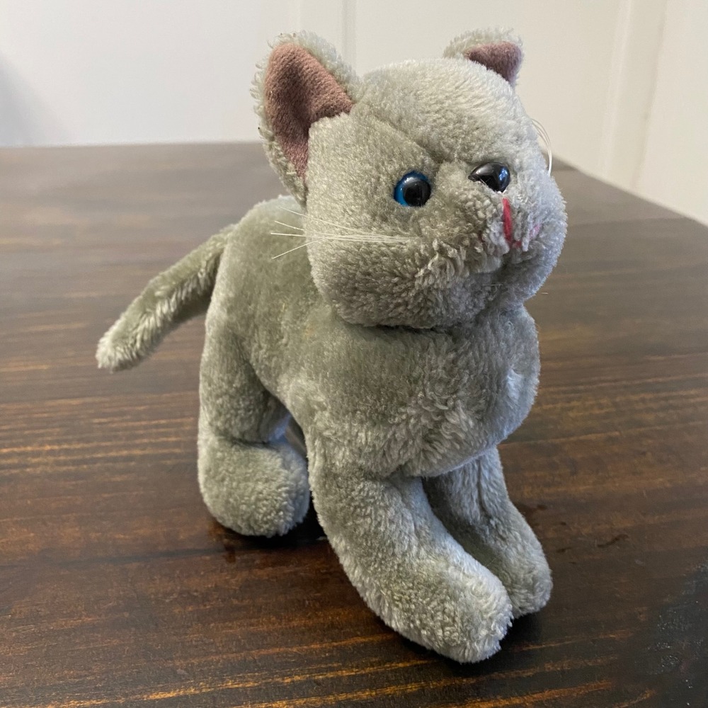 Vintage 1984 Graphics International Gray Cat Kitten Plush Blue Eyes 6 Inch